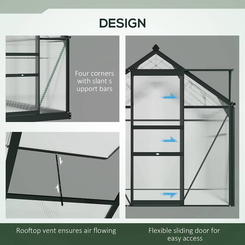 Outsunny Polycarbonate Walk-In Greenhouse for Outdoors - CLEAR
