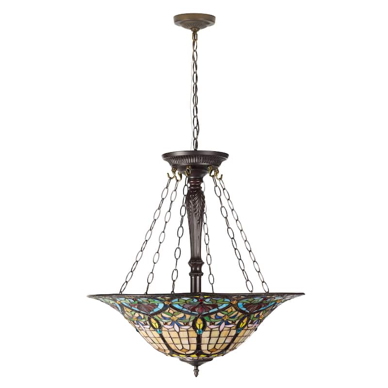 Ava River of Goods Multicolor Stained Glass and Metal 24-Inch Pendant Light with Adjustable Hanging Cord - 24" x 24" x 84"