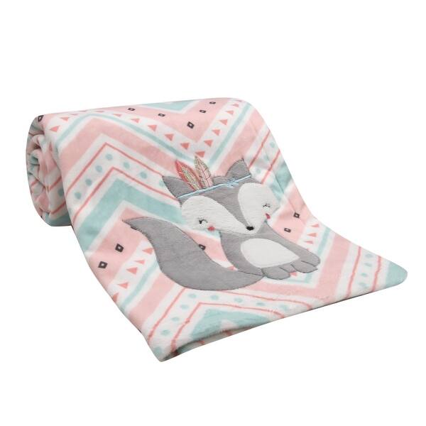slide 2 of 4, Lambs & Ivy Little Spirit Coral/White/Blue Chevron Fox Luxury Baby Blanket