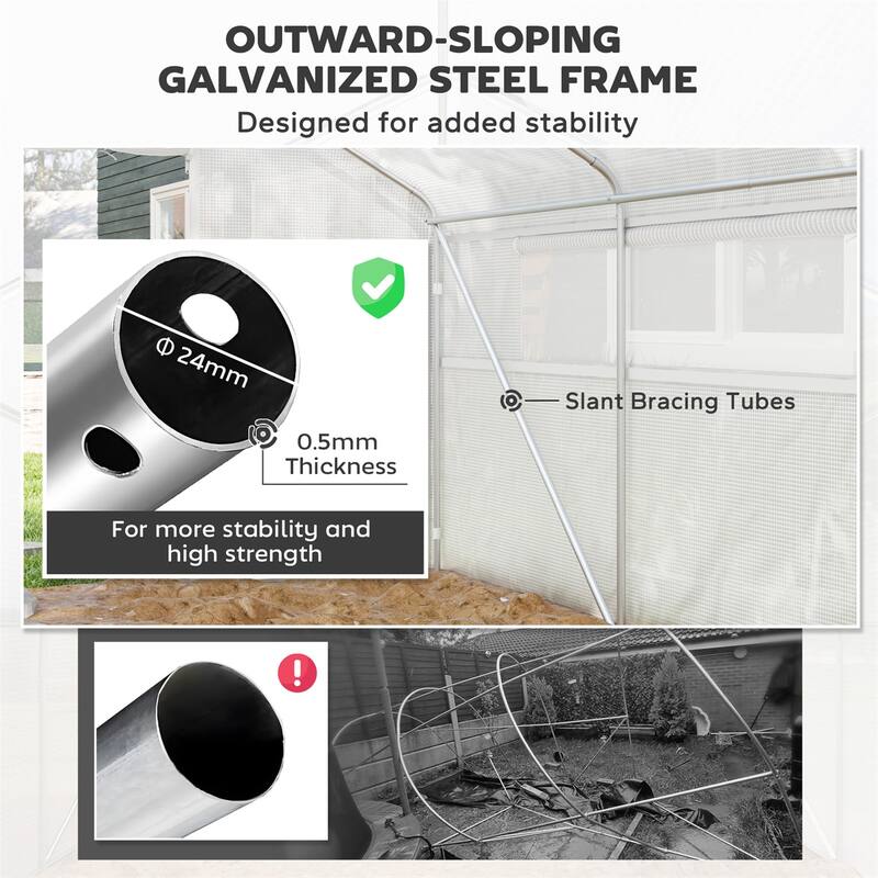 Large White Greenhouse with Heavy Duty Galvanized Steel Frame and UV Resistant PE Cover for Outdoor Gardening