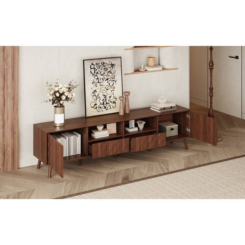 Wood TV Storage Console for TVs up to 85", Media Console Table TV Stand with 2 Drawers & 2 Cabinets for Living Room