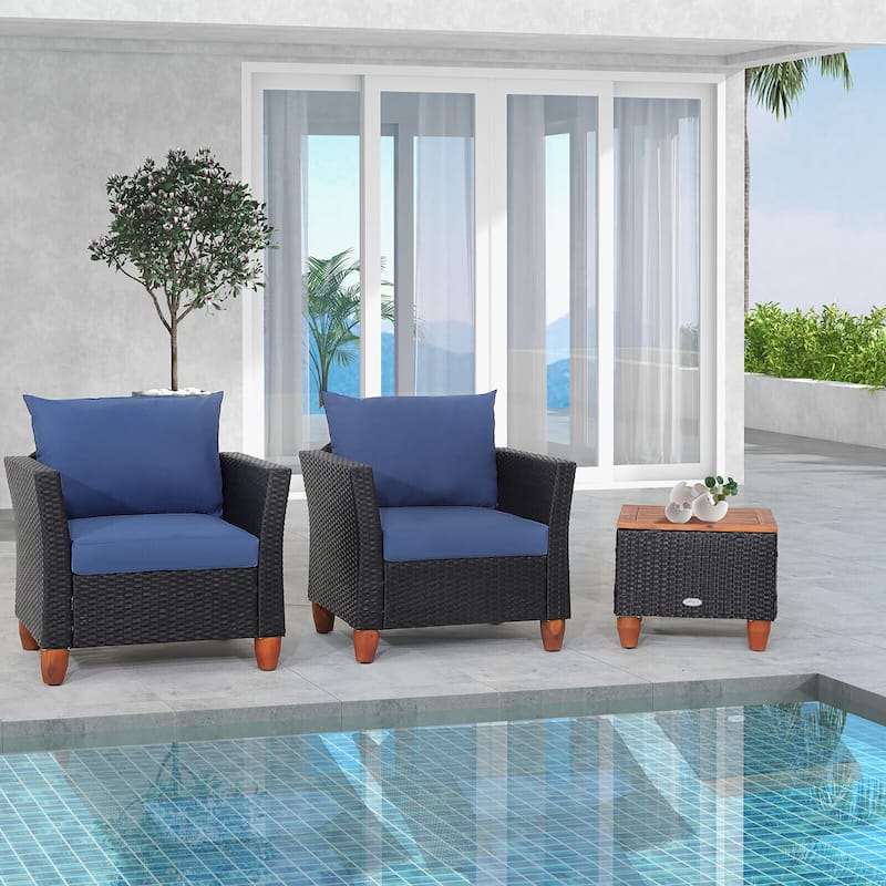 Gymax 3PCS Patio Rattan Conversation Set Outdoor Furniture Set w/