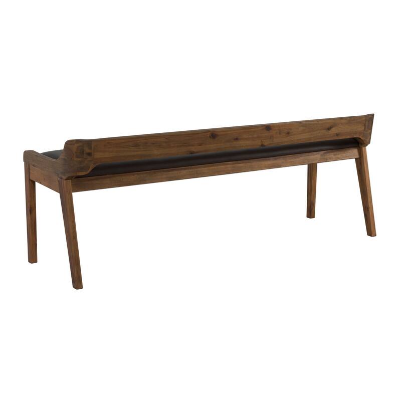 Wooden Sleek Panel Back Dining Bench with Leatherette Seat, Brown