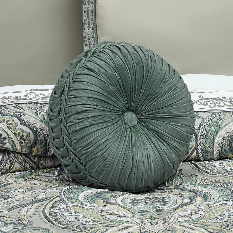 J. Queen New York Nico Tufted Round Decorative Throw Pillow - Accent - Polyester - Spa Blue