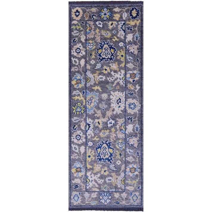 Golden Nile Grey Turkish Oushak Hand Knotted Wool Runner Rug - 2' 9" X 7' 7" Runner