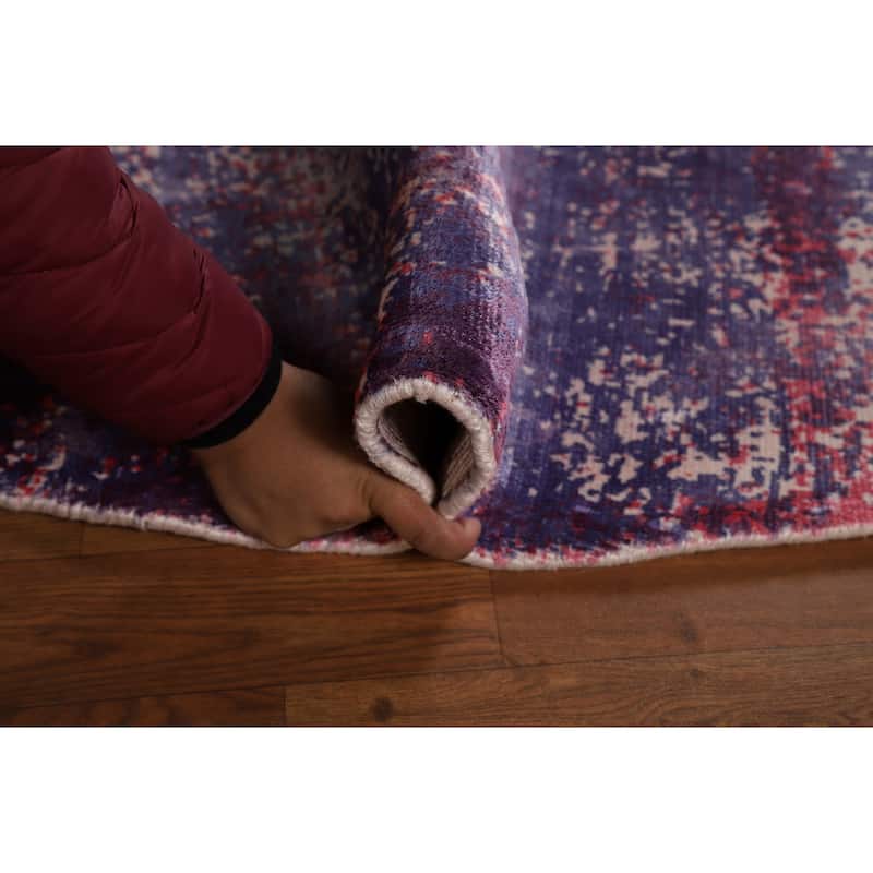 Contemporary Abstract Round Area Rug Handmade Wool Carpet - 6'6" x 6'6"