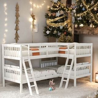 Simple 4 in 1 Twin over Twin L-Shaped Bunk Bed With Ladder