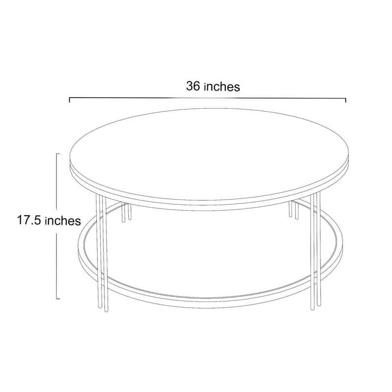 Modern Glam 36" Round Modern Cocktail Glass Coffee Table Storage Shelf with 4 Gold Cross Legs Faux Marble Veneer