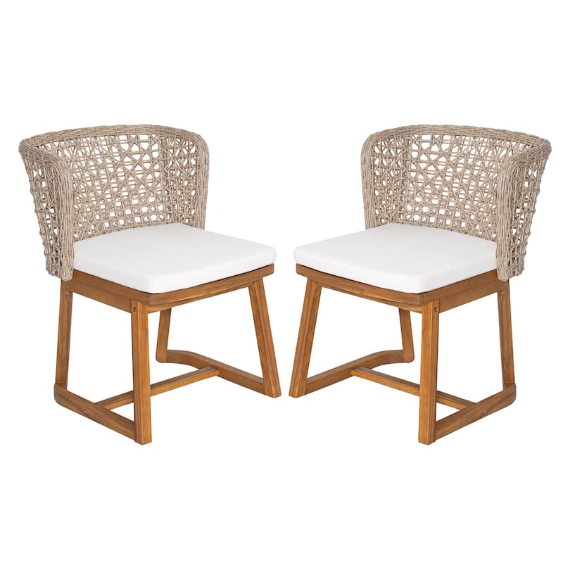Scott Living Dome Outdoor Dining Chair Acacia Wood and Light Brown Wicker, Set of 2