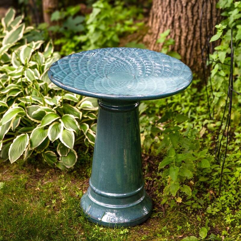 Rennes Turquoise Outdoor Ceramic Bird Bath - 22.5" H