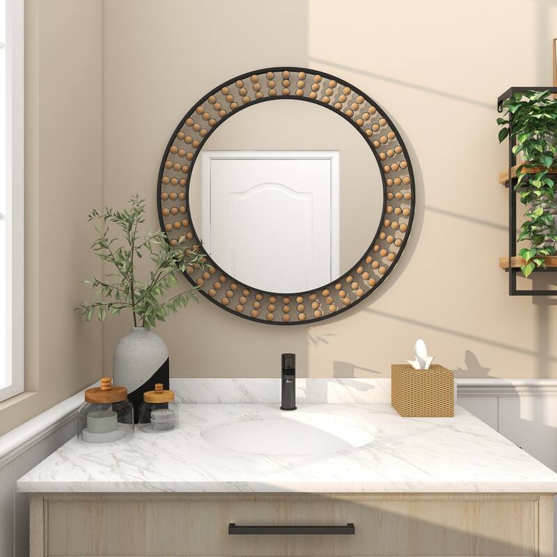Contemporary Metal Wall Mirror with Beaded Detailing - White or Black