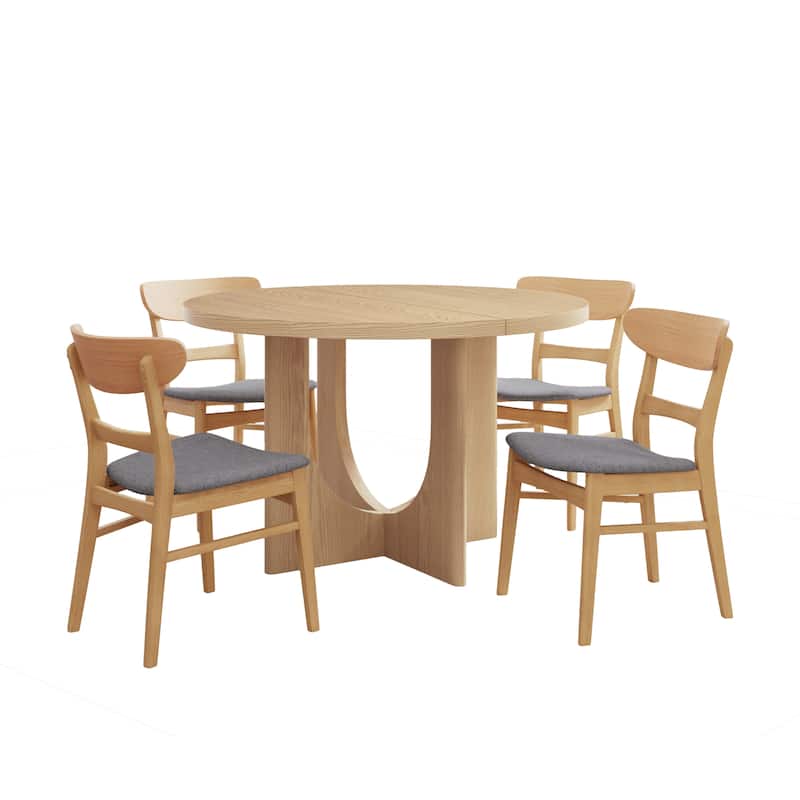 Christopher Knight Home - Eulalia Rubberwood and Upholstered 5 Piece Dining Set