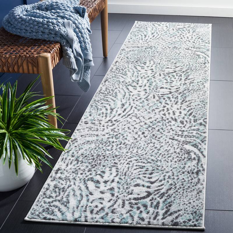SAFAVIEH Amsterdam Vathsala Modern Abstract Rug - 2'3" x 8' Runner - Ivory/Teal