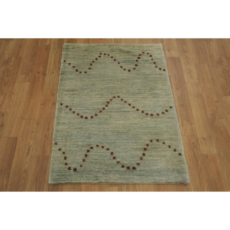 Hand Knotted Oriental 100% Wool Carpet Tribal Modern Navy Blue & Blues Gabbeh (kashkoli) Area Rug - 2' 11'' X 2' 2''