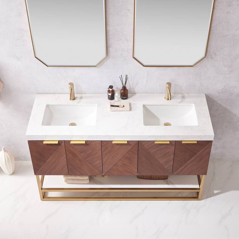 Mahon Double Bath Vanity with Composite Stone Top and Mirror