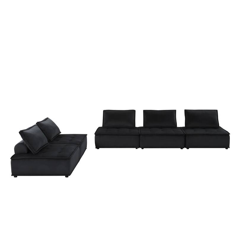 120" Black Velvet 5Pc Sofa