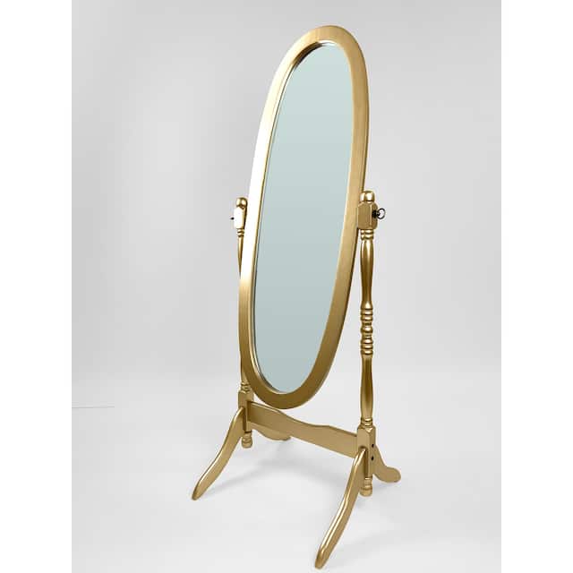 GTU Furniture Swivel Adjustable Full-Length Standing Oval Wood Cheval Floor Mirror - Gold