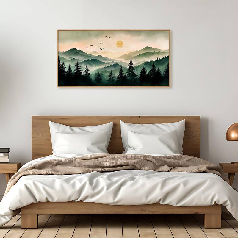 Boho Mountain Landscape Wall Decor, Pine Tree Wall Painting
