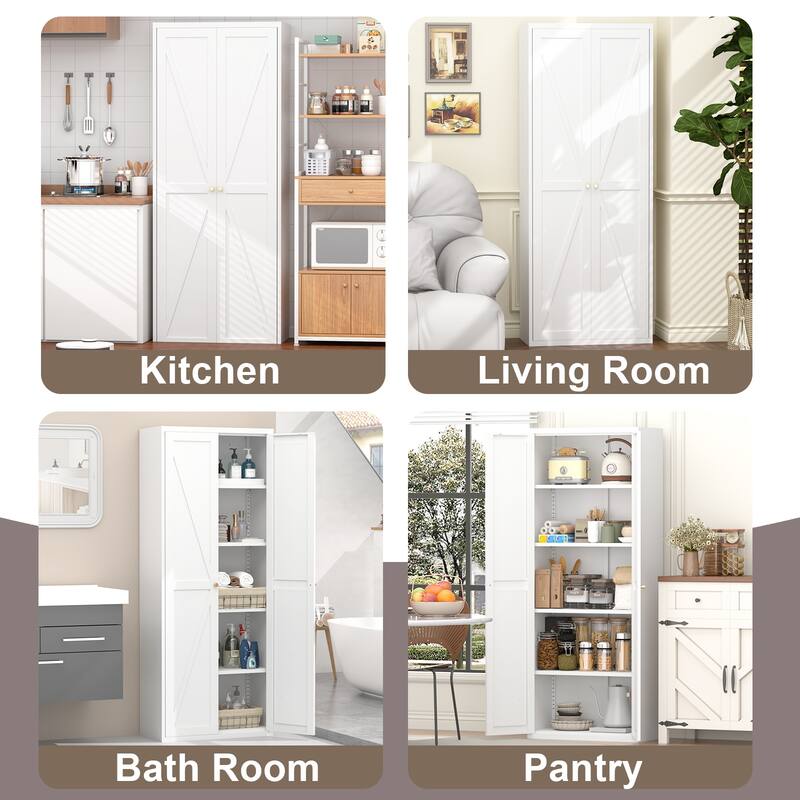 2 Doors Metal Storage Cabinet Kitchen Pantry Cabinet With Adjustable Shelves Tall Steel Cabinet Locker