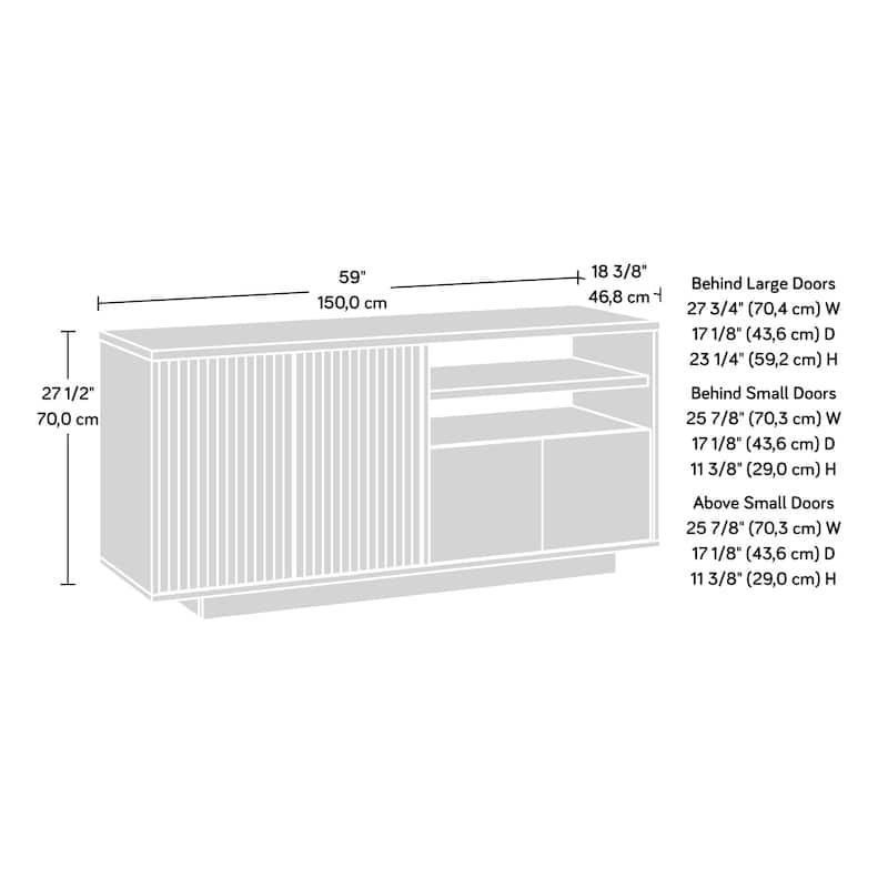 Wood Credenza for TVs up to 65" with Concealed Storage, Brown - 59.06" W x 18.43" D x 27.56" H