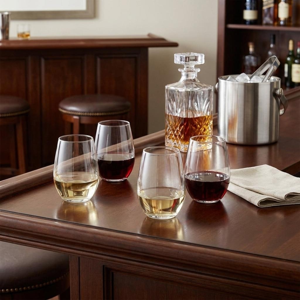 HomeRoots Set of Four Clear Tritan Plastic Stemless All Purpose Wine Glasses
