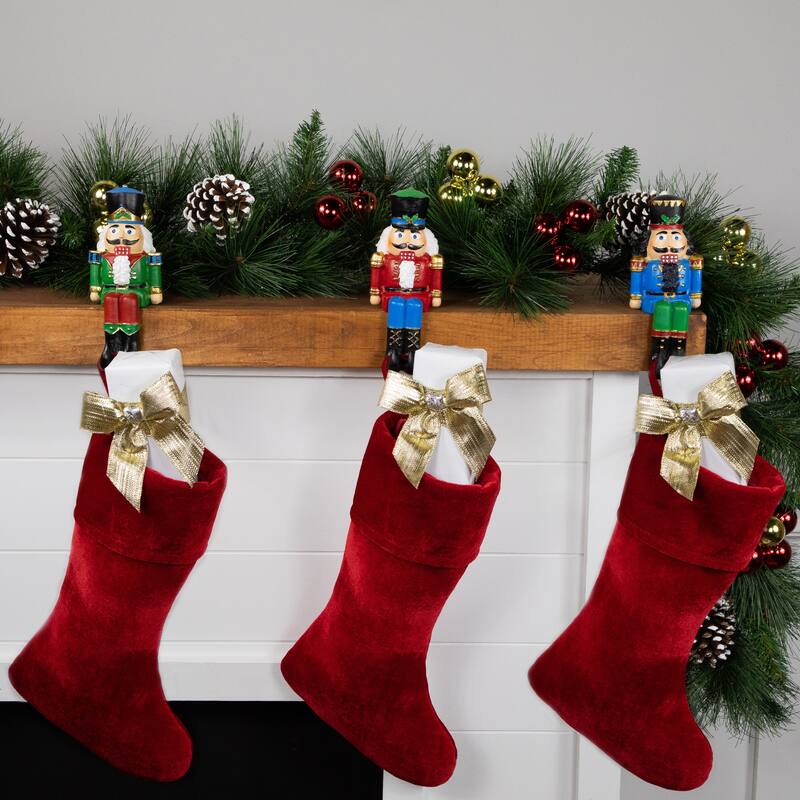 Set of 3 Red, BlueGreen Nutcracker Christmas Stocking Holders 7.5"