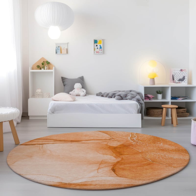 Machine Washable Indoor/ Outdoor Abstract Chantille Rug - Orange - 8' x 8'