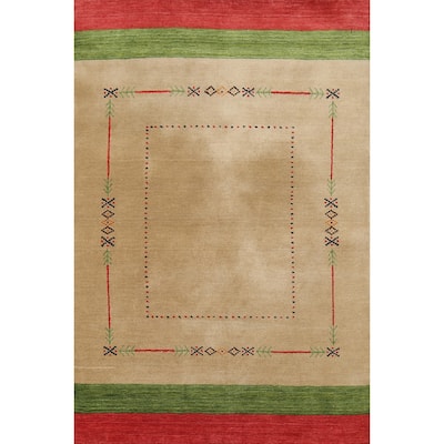 Striped Gabbeh Indian Accent Rug Handmade Wool Carpet - 4'0"x 5'9"