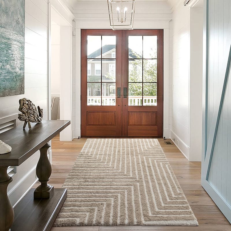 Glitzhome Modern Geometric Abstract Pattern High-Low Shag Area Rugs