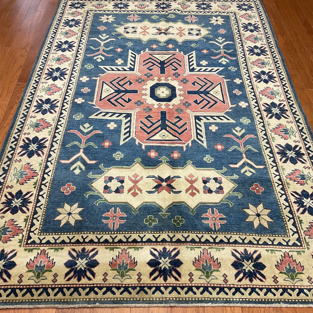 HERAT ORIENTAL Handmade Kazak Vegetable Dye Wool Rug - 6' x 8'11"