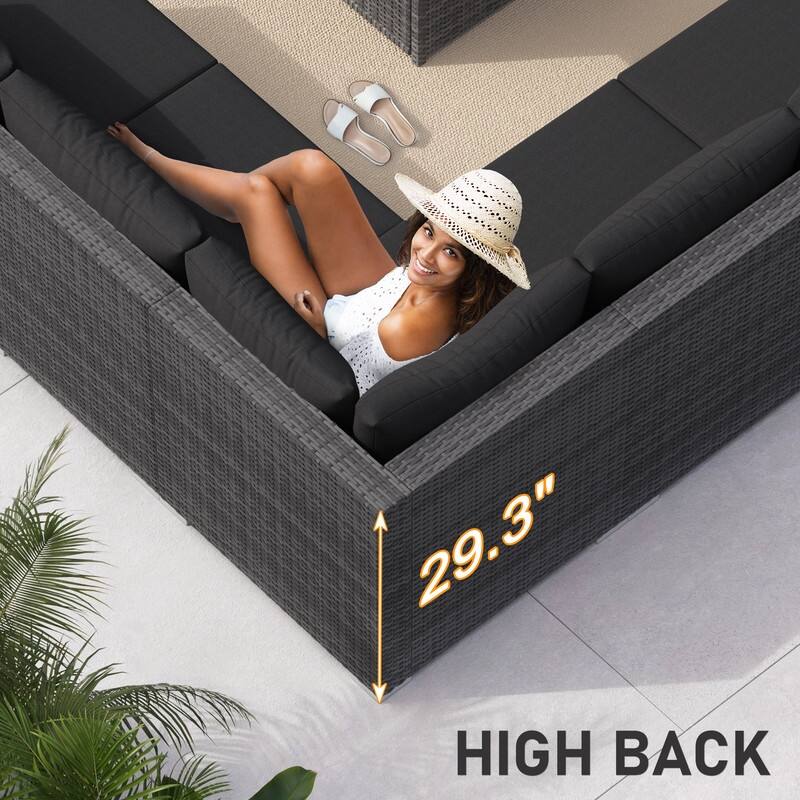 9-Piece Outdoor Wicker Patio Sectional Conversation Set with Fire Pit