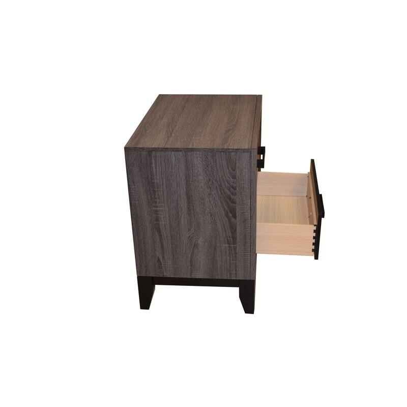 Contemporary Gray Finish Two-Drawer Wooden Nightstand