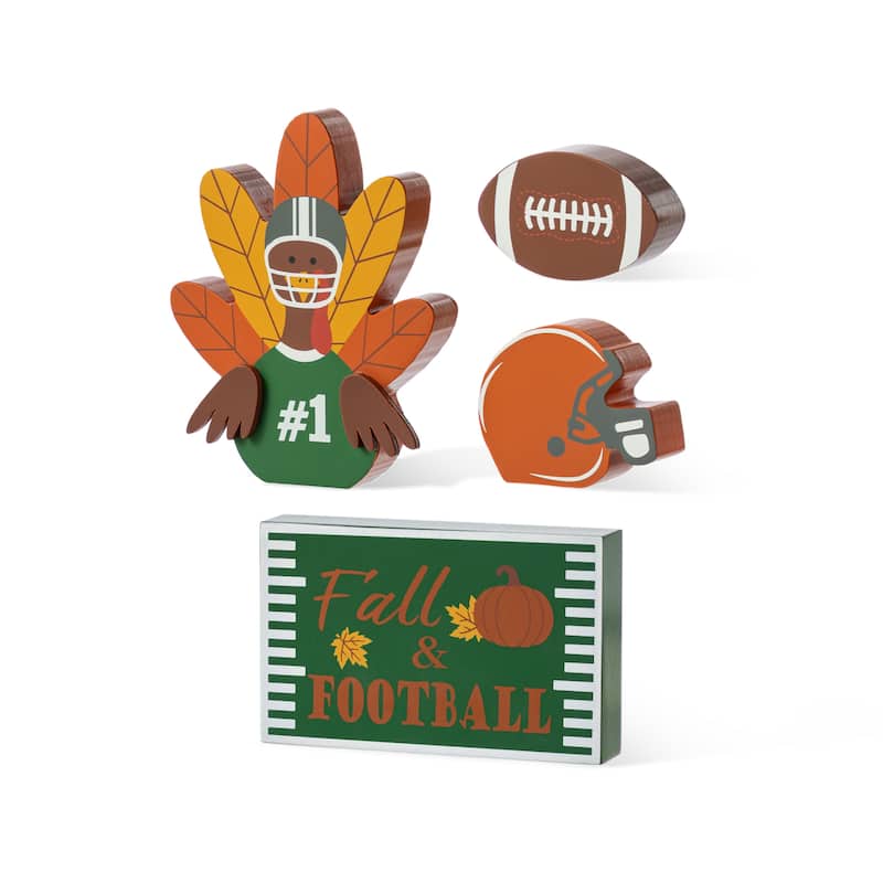 Glitzhome 5.75"H Set of 4 Thanksgiving Wooden Turkey Table Decor Set