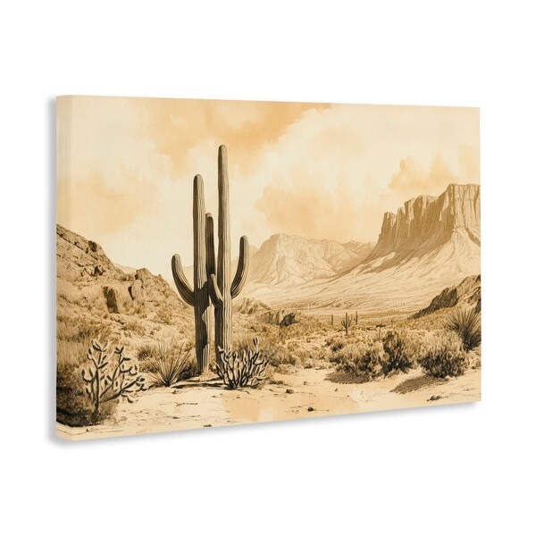 Stupell Desert Landscape Sepia Cacti Canvas Wall Art Design by