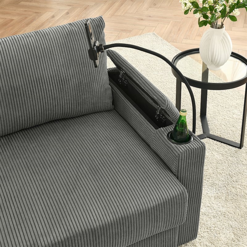 Accent Chair with Storage Armrest,Comfy Living Room Chairs with 8'' Cushion,Two Cup Holders, A Phone Holder for Living Room,Grey