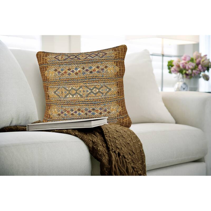 Liora Manne Marina Tribal Stripe Indoor/Outdoor Pillow - 18" x 18" - Polyester - Gold