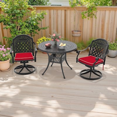 3-Piece Aluminum Round Outdoor Patio Dining Set, 2 Cushioned Swivel Chairs, Table, All-Weather Frames