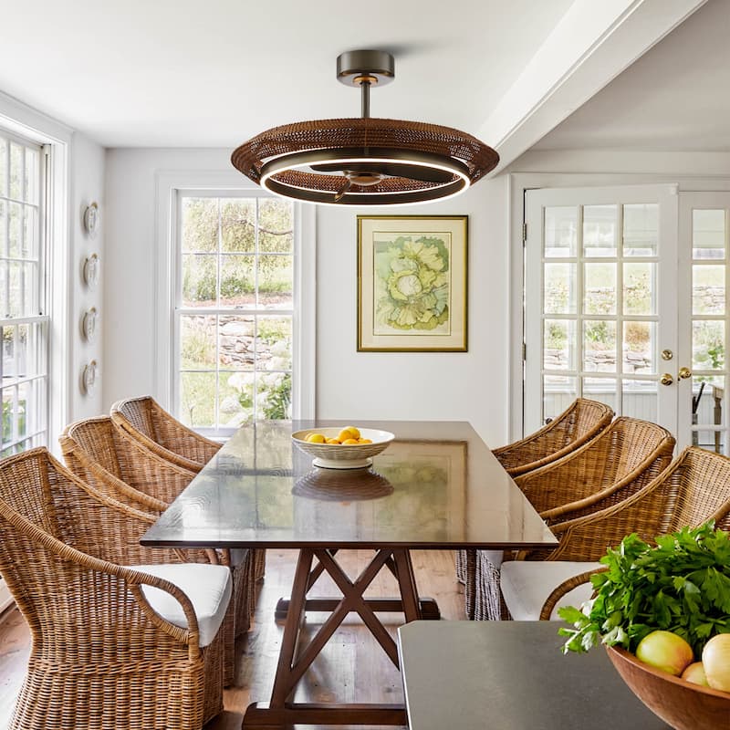 33" Coastal Brown Woven Rattan 3-Blade Fandelier Ceiling Fan with Light and Remote