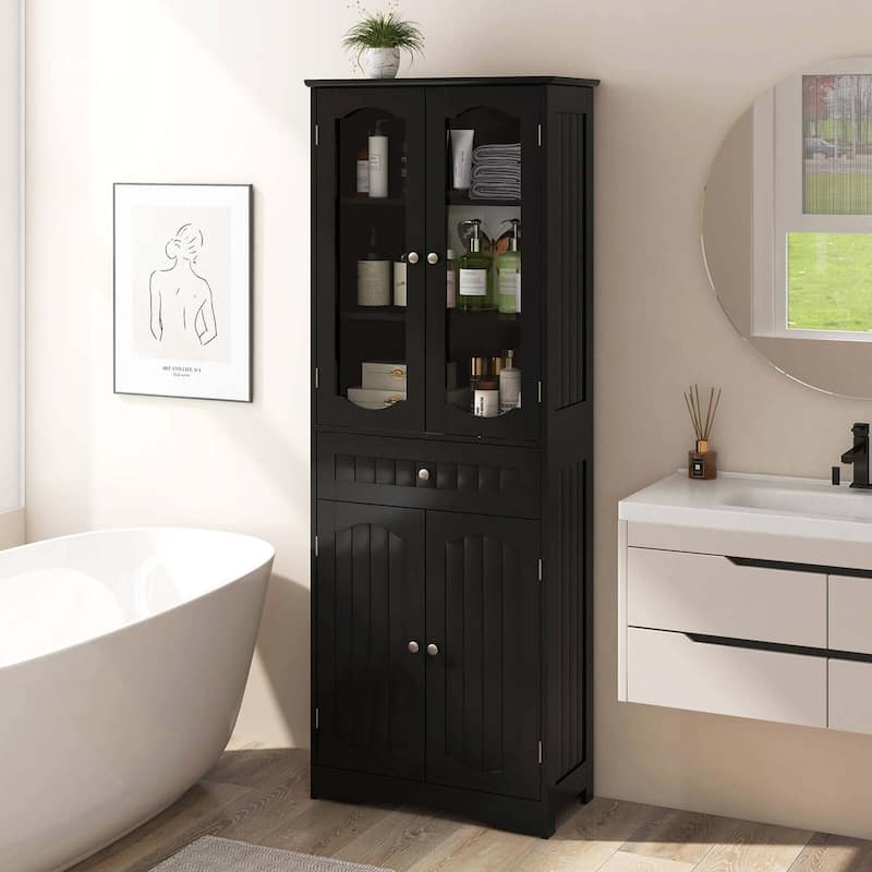 Costway 63" Tall Bathroom Cabinet with Tempered Glass Doors Adjustable - See Details