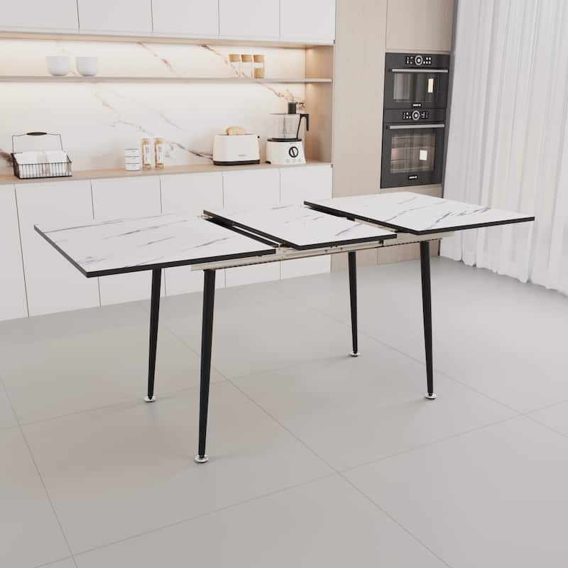Modern Dining Set with Rectangular Extendable Table & High Back C-shaped Tube Chairs