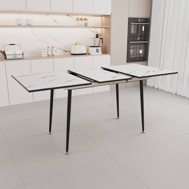 Modern Extendable Dining Table Set with 4 Upholstered Chairs Space Saving Kitchen Furniture
