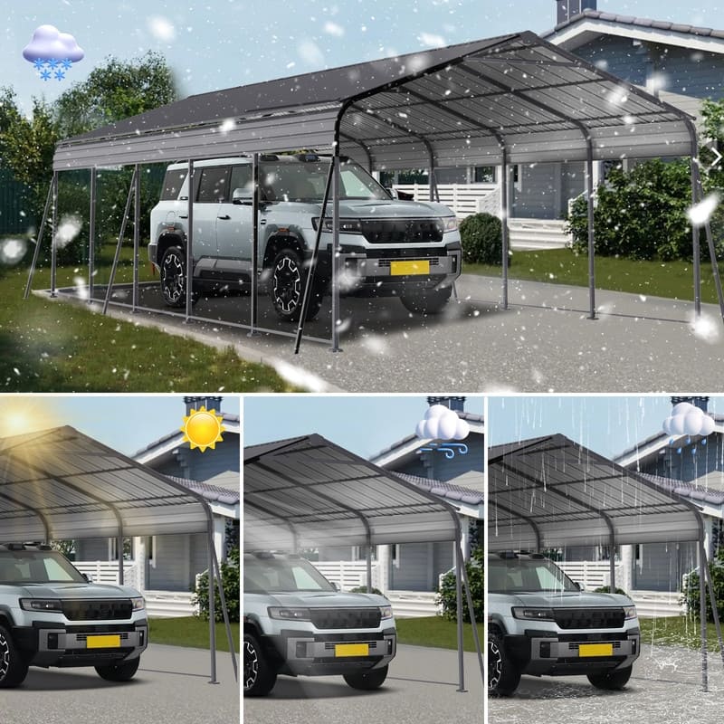 13×26.5 FT Heavy-Duty Metal Carport with Galvanized Steel Roof, Sturdy Garage Canopy Featuring Galvanized Frame.