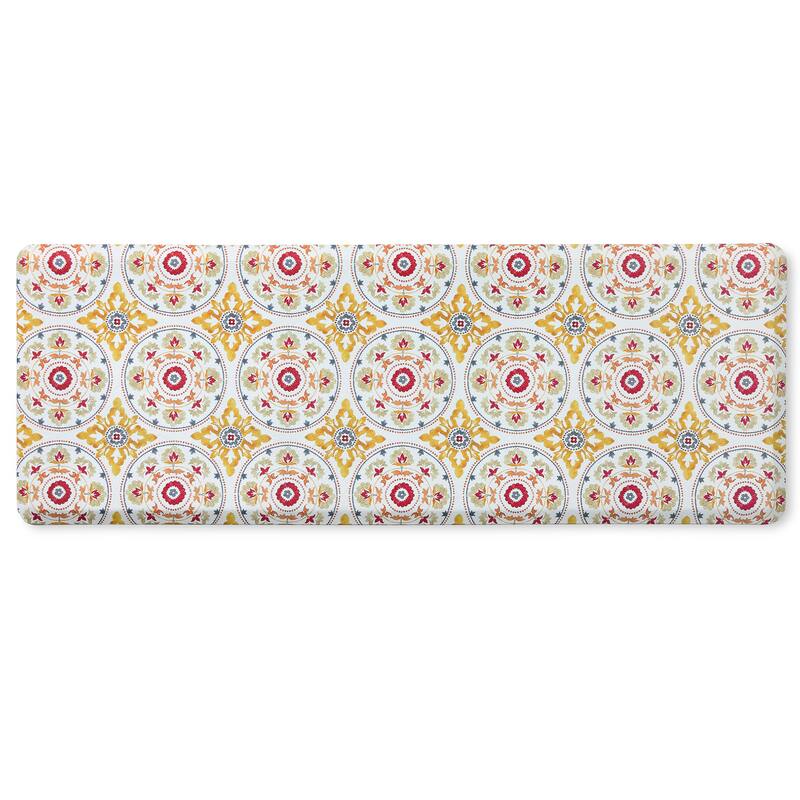 FIESTA Postiano Tiles Geo Textured Anti Fatigue Comfort Kitchen Mat, Non-Slip Floor Mat, Padded Standing Desk Mat - 20"x55" - Red/Yellow/White