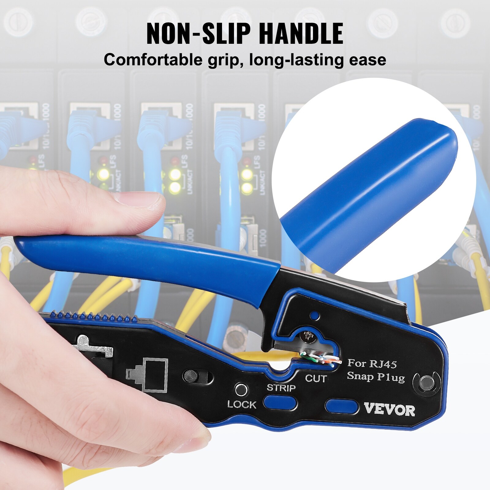 VEVOR RJ45 Crimp Tool Kit Cat5e Cat6 Cat6a Ethernet Crimper Crimp Pliers for 8 Pin Modular Plugs with 20pcs Pass Through Connectors and Covers Wire