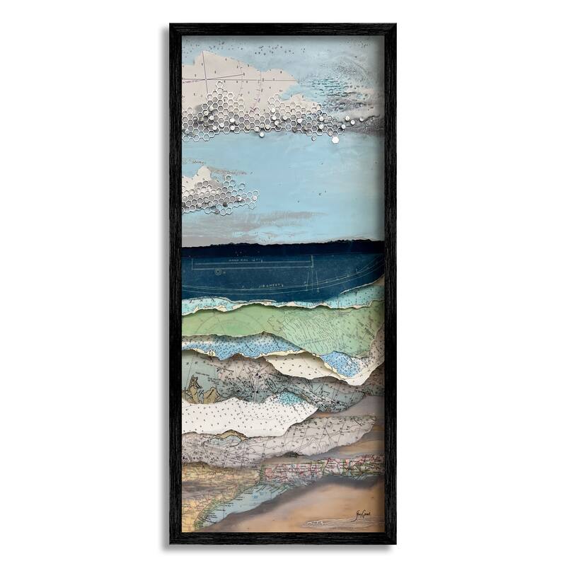 Stupell Cloudy Beach Shore Landscape Layered Ephemera Collage Framed Wall Art, Design by Stacy Gresell - 13 x 30 - Black