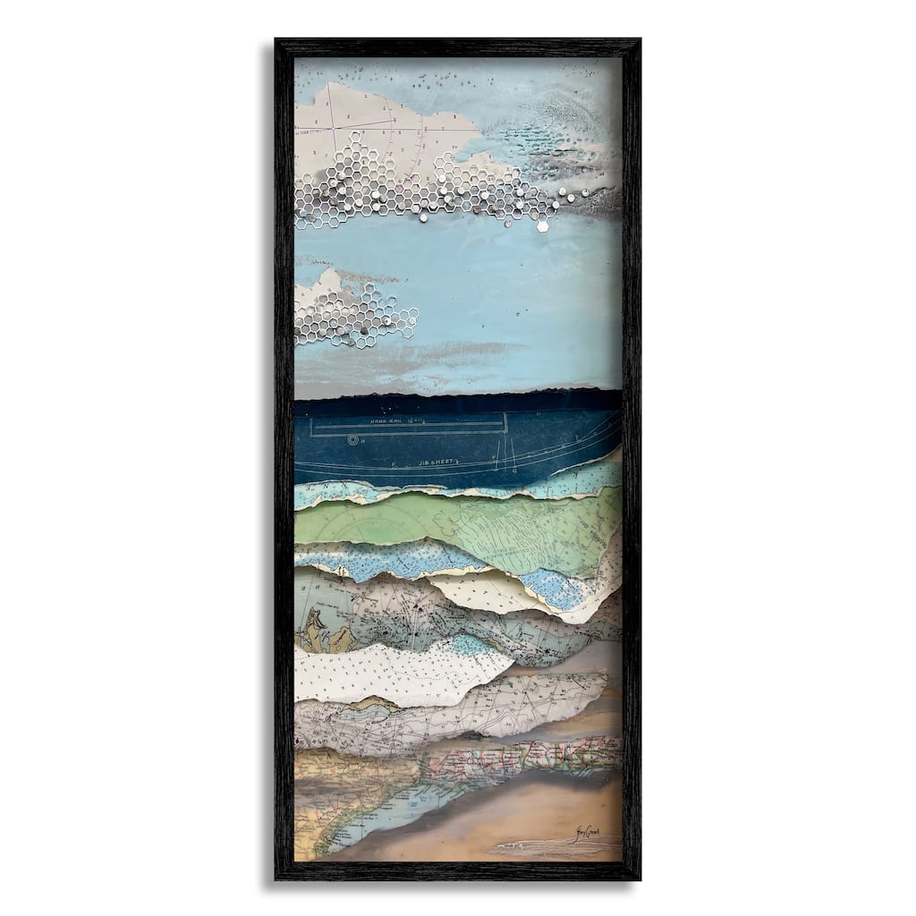 Stupell Cloudy Beach Shore Landscape Layered Ephemera Collage Framed Wall Art, Design by Stacy Gresell