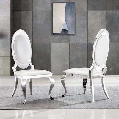 Luxury White PU Leather Dining Chairs with Mirrored Silver Cabriole Legs