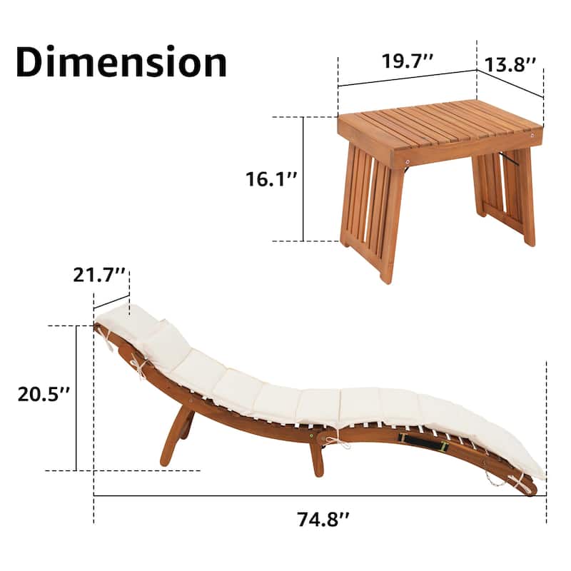 Patio Folding Chaise Lounge Set with Side Table