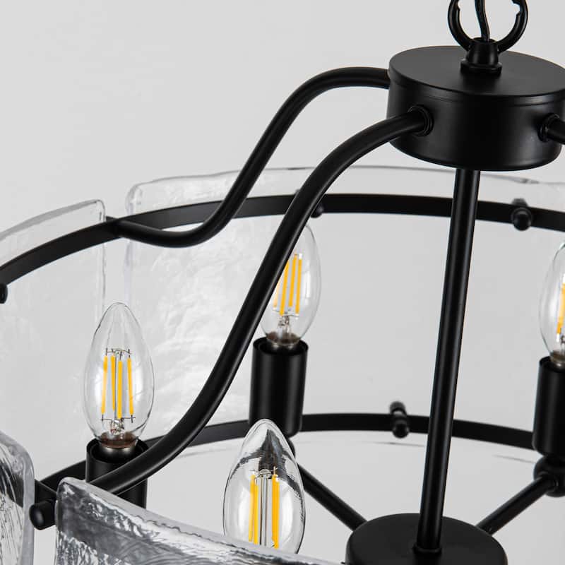 19.68-inch modern and stylish 6-light metal frame pendant lamp with rippled glass lampshade