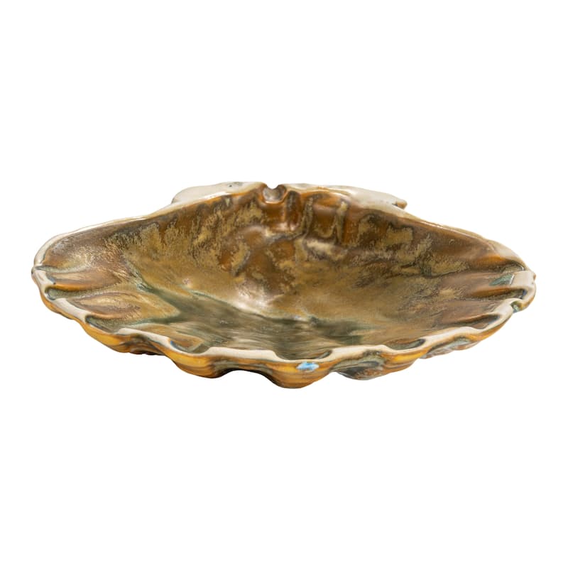 Stoneware Shell Dish with Reactive Crackle Glaze - 6.0"L x 5.9"W x 1.5"H